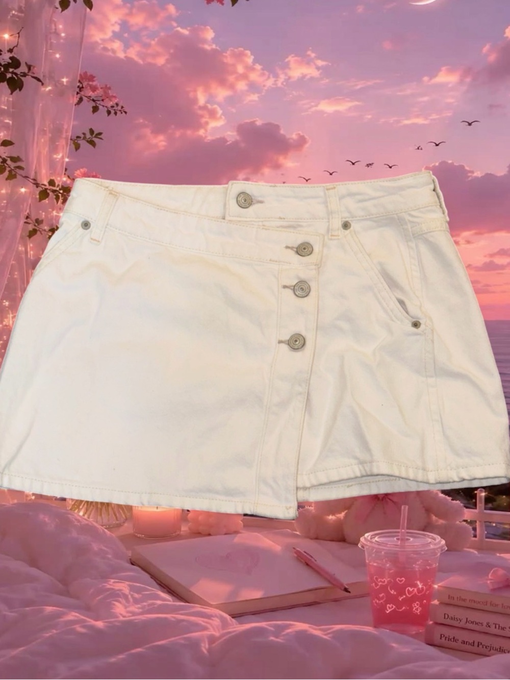 We The Free White Button-Front Denim Skort